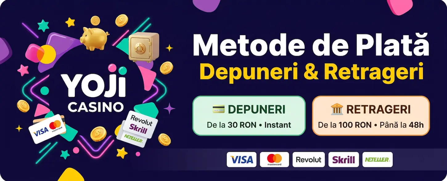 Metode de plată la Yoji Casino România – depuneri și retrageri rapide cu Visa, Mastercard și portofele electronice.